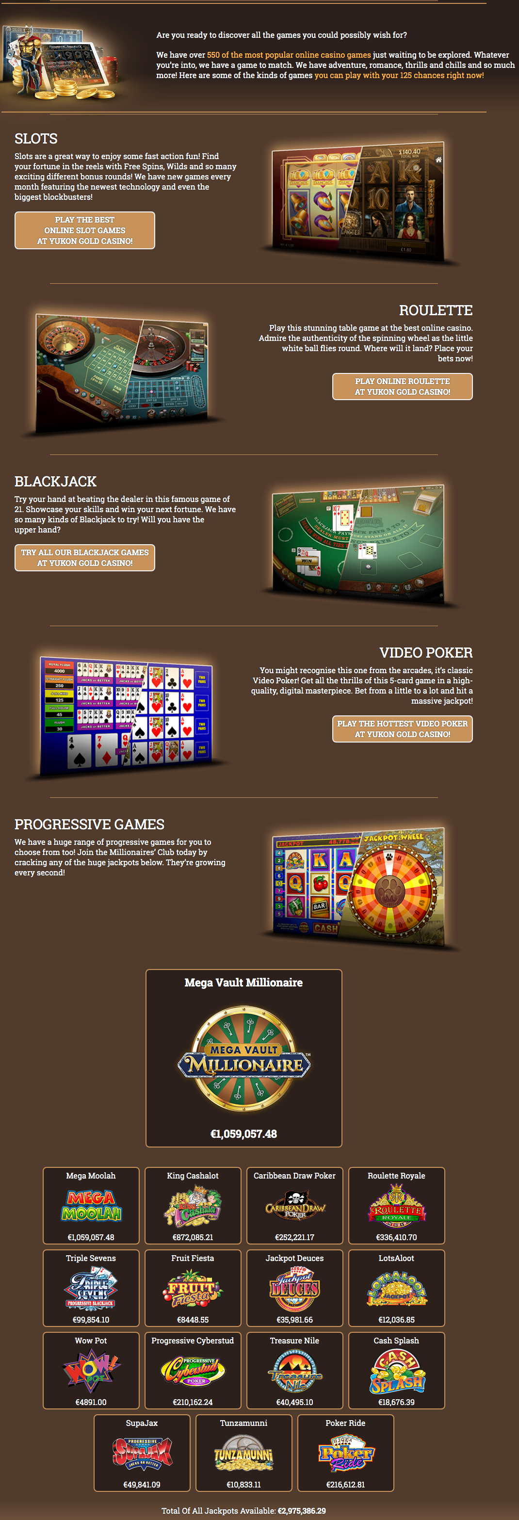 Yukon Gold Casino Games